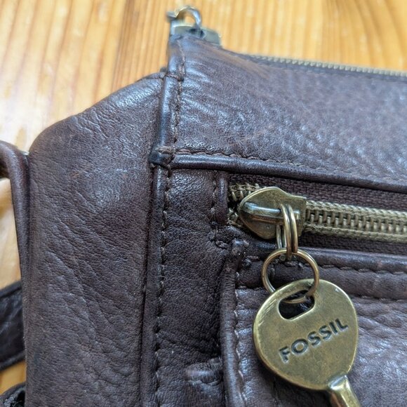 Fossil Brown Leather Crossbody Purse Organizer Vintage Bag Adjustable Strap - Picture 9 of 11